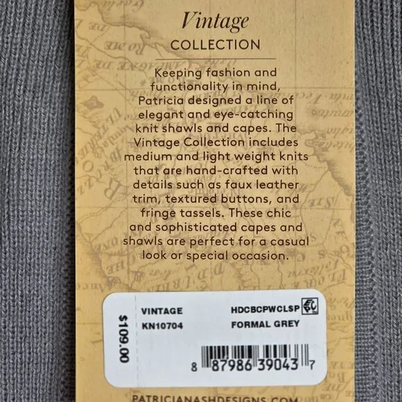 NWT Patricia Nash Women's Hooded Long Cape Topper with Clasp - Grey - Picture 3 of 5